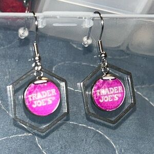 Trader Joe’s earrings 12mm halo purple logo